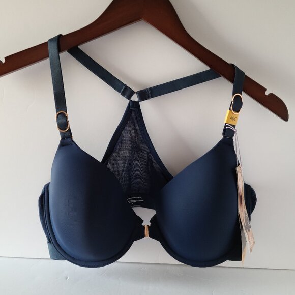 SECRET TREASURES INTIMATE MESH RACERBACK  FRONT-CLOSE T-SHIRT BRA /SIZE 40C NAVY - Picture 4 of 9